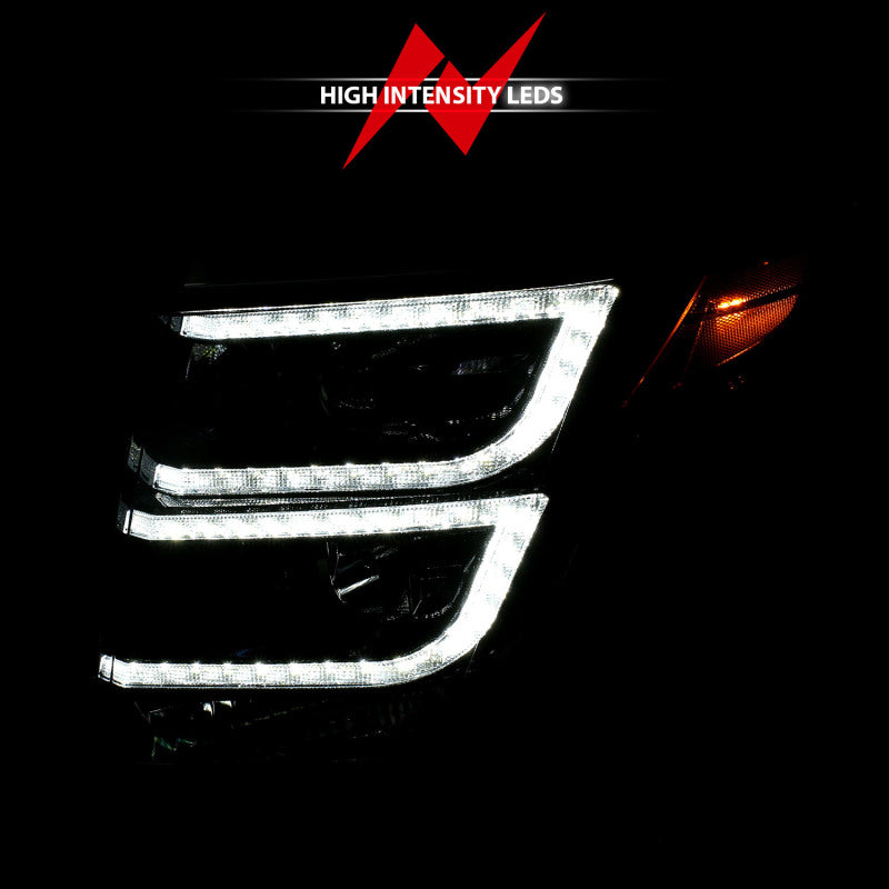 ANZO 2015-2020 Chevy Tahoe Projector Headlights in black with DR, showcasing modern plank style design.