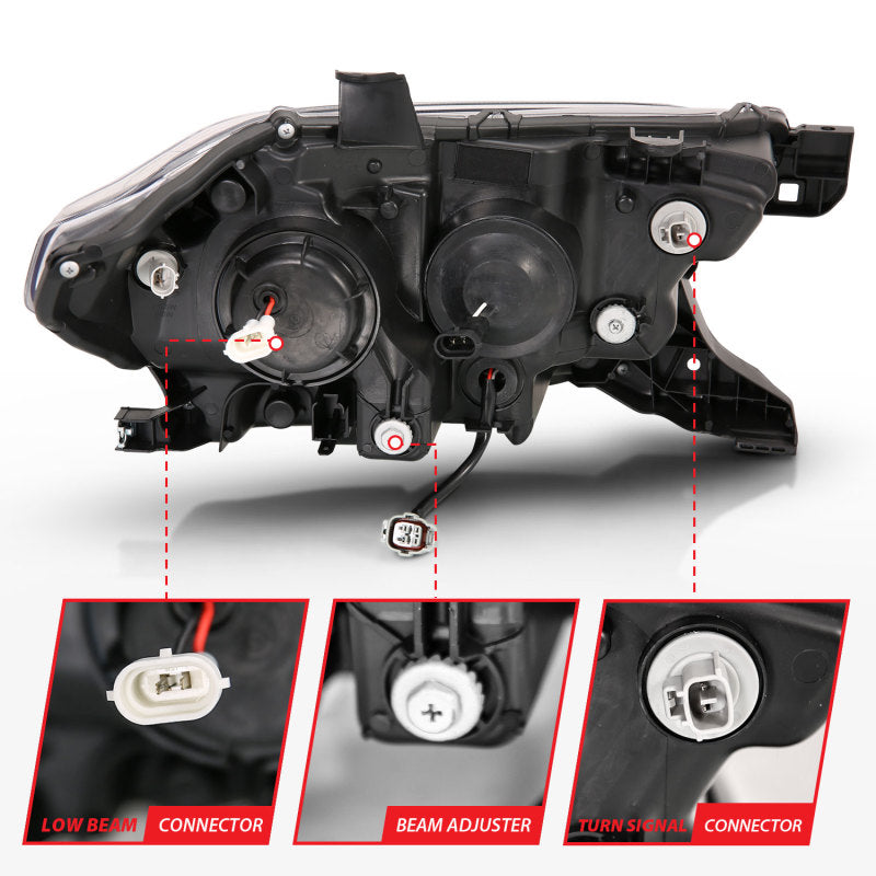 ANZO 2016-2017 Toyota Tacoma Projector Headlights with plank style switch, showcasing modern design and advanced lighting technology.