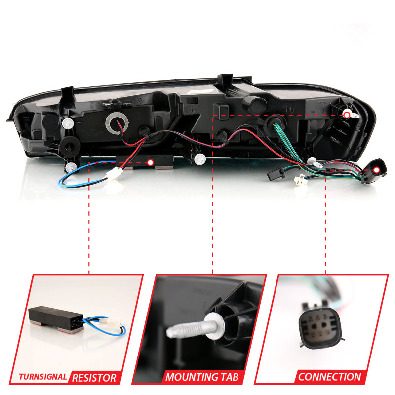 ANZO L.E.D T.L Red/Clear headlight set for 2016-2018 Chevrolet Camaro with clear lens and chrome housing.