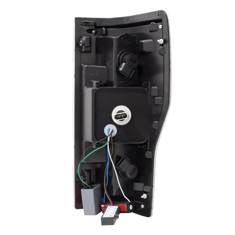 ANZO 2017+ Ford F-250 LED Taillights in black/smoke finish, showcasing modern design and enhanced visibility.