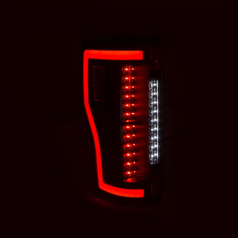 ANZO 2017+ Ford F-250 LED Taillights in black/smoke finish, showcasing modern design and enhanced visibility.