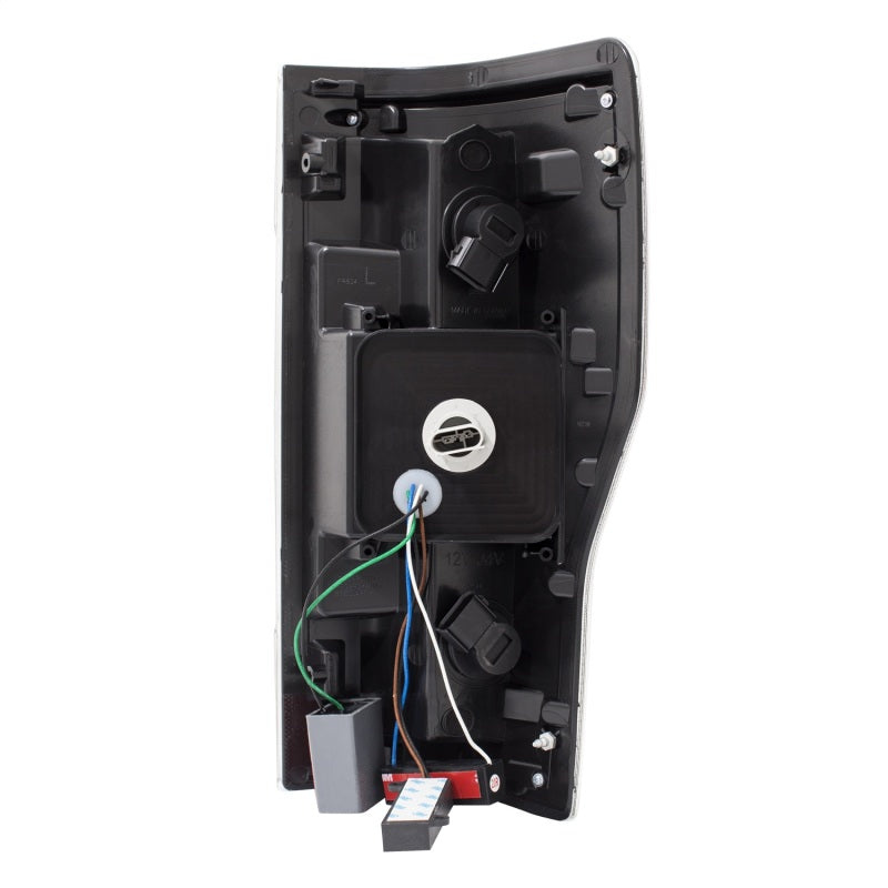 ANZO 2017+ Ford F-250 LED Taillights in black/smoke finish, showcasing modern design and enhanced visibility.