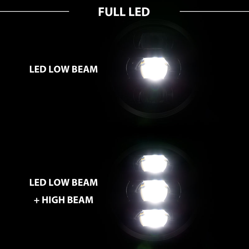 ANZO Full LED Projector Headlight Set for 2018-2019 Jeep Wrangler, featuring clear lens and black housing.