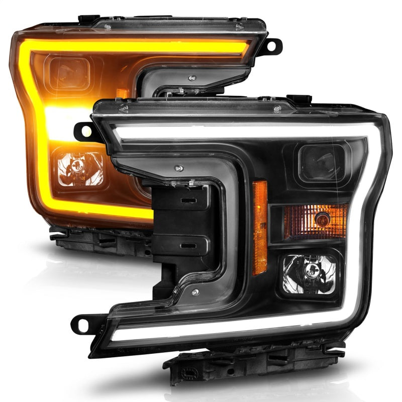 ANZO 2018-2020 Ford F-150 Projector Headlight featuring a sleek design and plank style switchback.