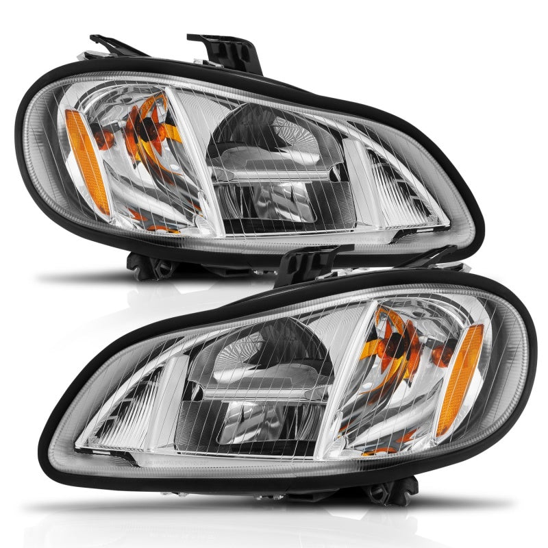 ANZO LED crystal headlights for Freightliner M2 with chrome housing and clear lens.
