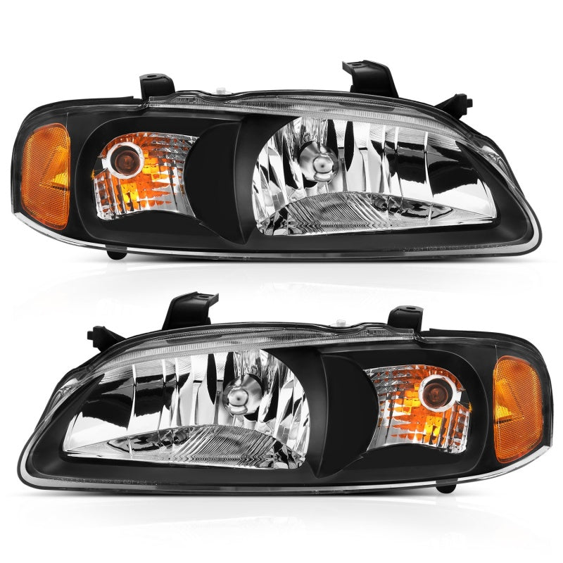 ANZO Crystal Headlight for 2000-2002 Nissan Sentra featuring black amber reflector design.