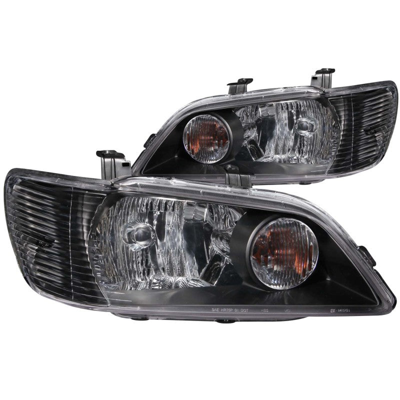 ANZO Crystal Headlights for 2002-2003 Mitsubishi Lancer with clear lens and black housing.