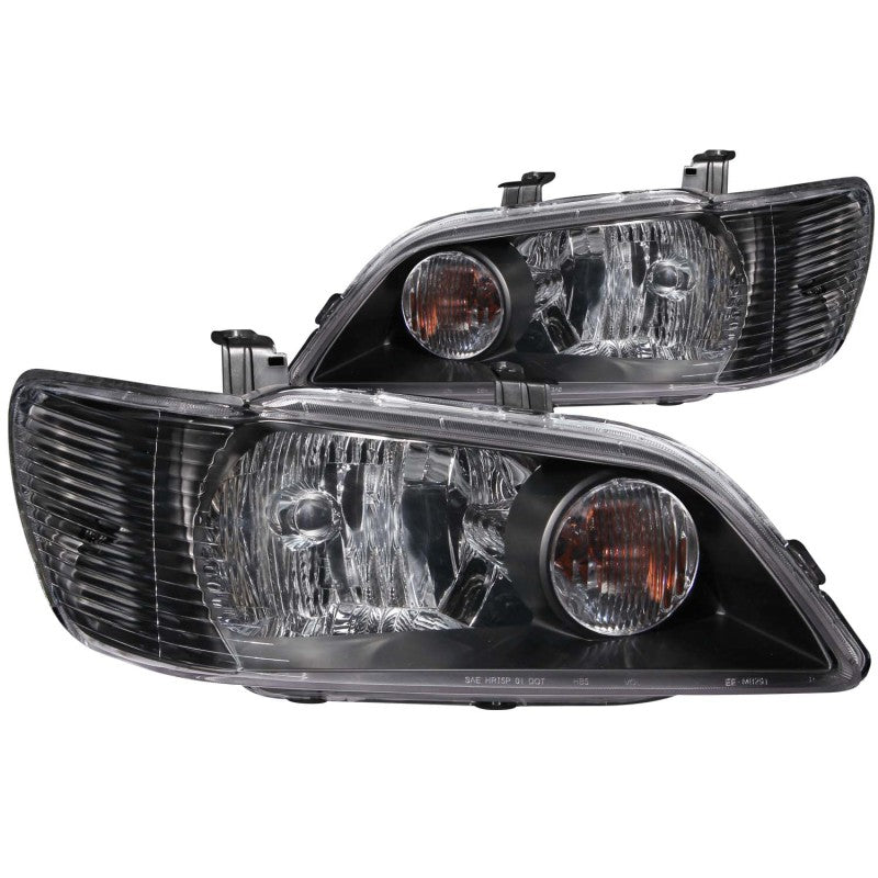 ANZO Crystal Headlights for 2002-2003 Mitsubishi Lancer with clear lens and black housing.