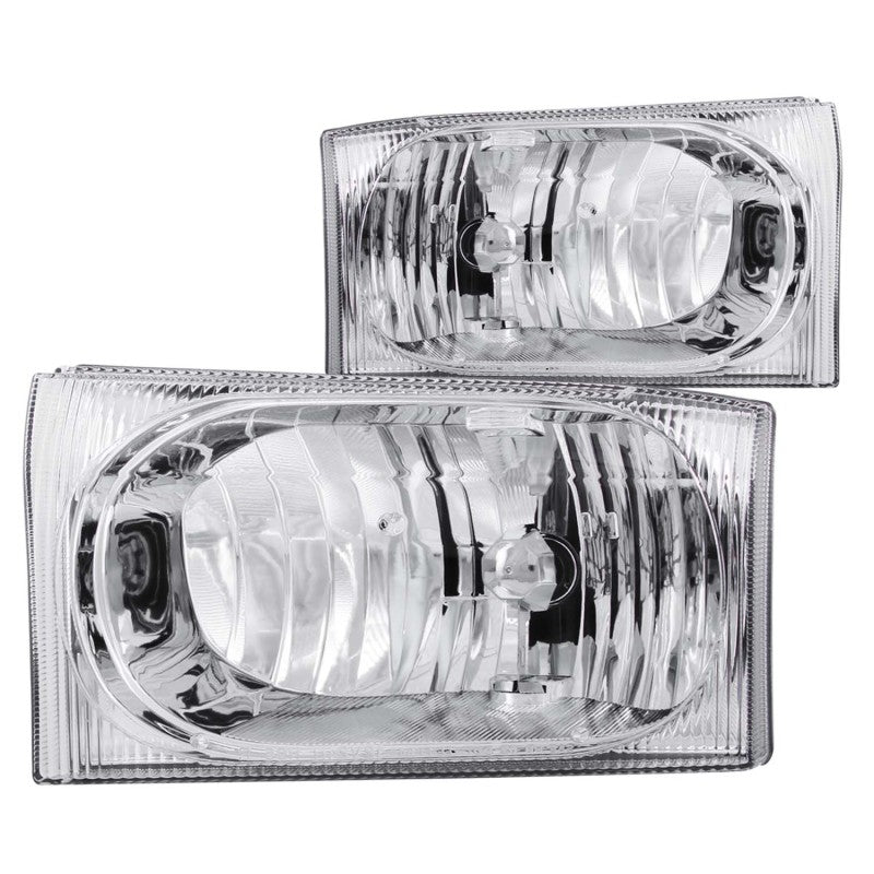 ANZO Crystal Headlight Set for 2000-2004 Ford Excursion with clear lens and chrome housing.