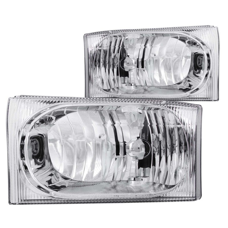 ANZO Crystal Headlight Set for 2000-2004 Ford Excursion with clear lens and chrome housing.