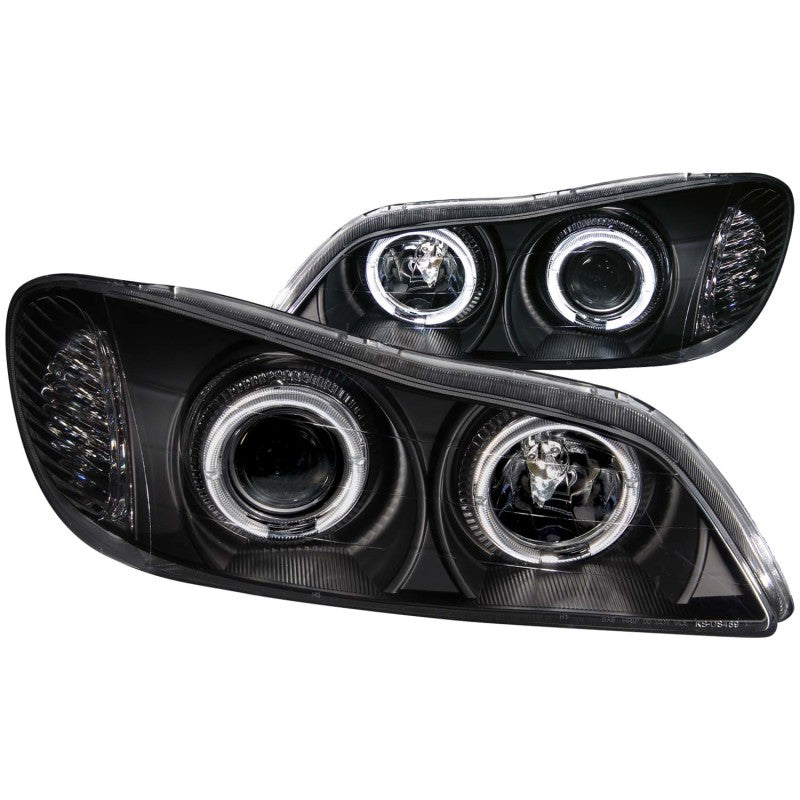 ANZO 2000-2004 Infiniti I30 Projector Headlights with Halo design and black housing, showcasing clear lens and modern styling.