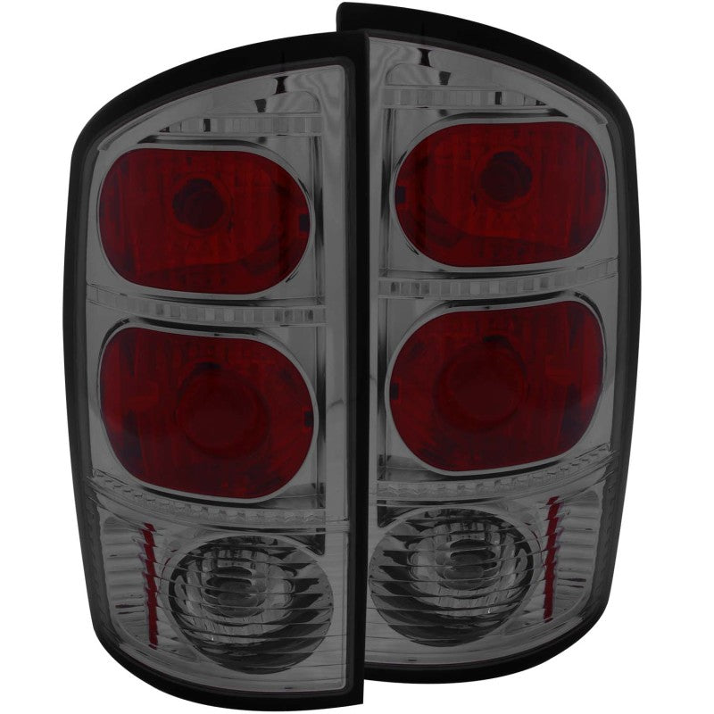 ANZO 2002-2005 Dodge Ram 1500 taillights with smoke lens, showcasing a sleek design and modern appearance.