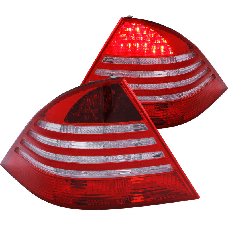 ANZO LED taillights for 2000-2005 Mercedes Benz S Class W220, featuring a red and clear lens design for enhanced visibility.