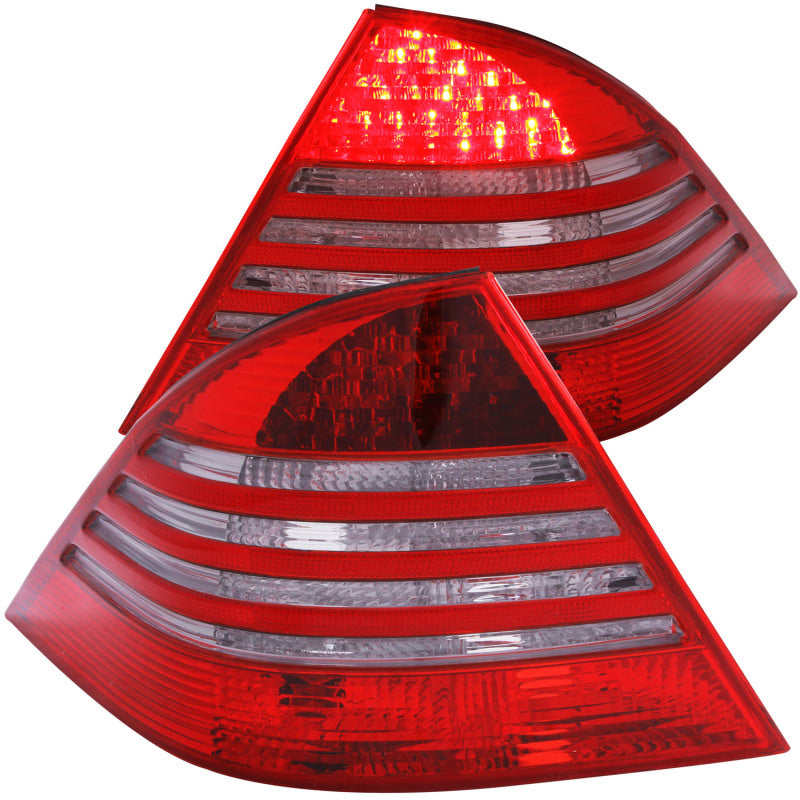 ANZO LED taillights for 2000-2005 Mercedes Benz S Class, featuring a red/smoke lens and red reflector for enhanced visibility and style.
