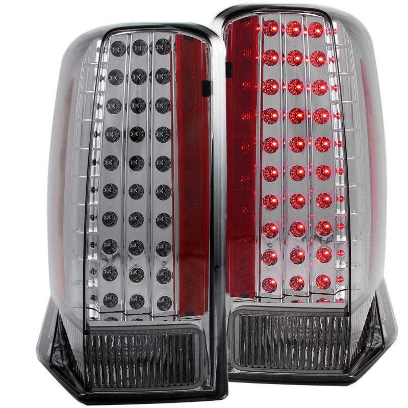 ANZO LED taillights for 2002-2006 Cadillac Escalade with smoke lens, showcasing modern design and enhanced visibility.