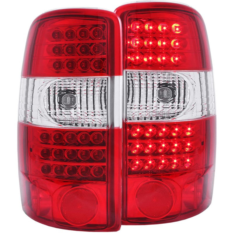 ANZO LED taillights for 2000-2006 Chevrolet Suburban featuring red/clear lens and chrome accents.