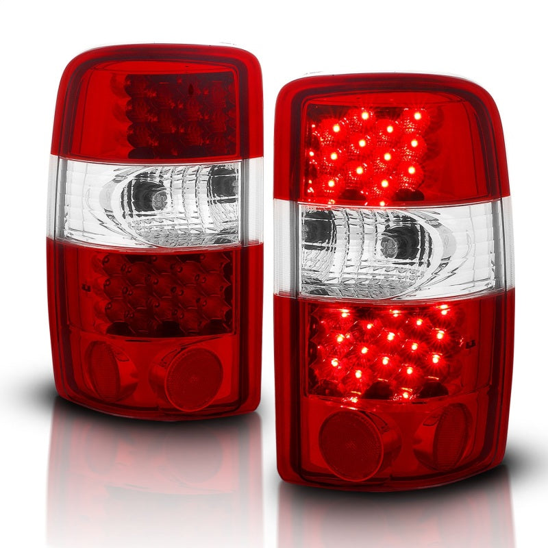 ANZO LED taillights for 2000-2006 Chevrolet Suburban, featuring a red and clear lens design for enhanced visibility.