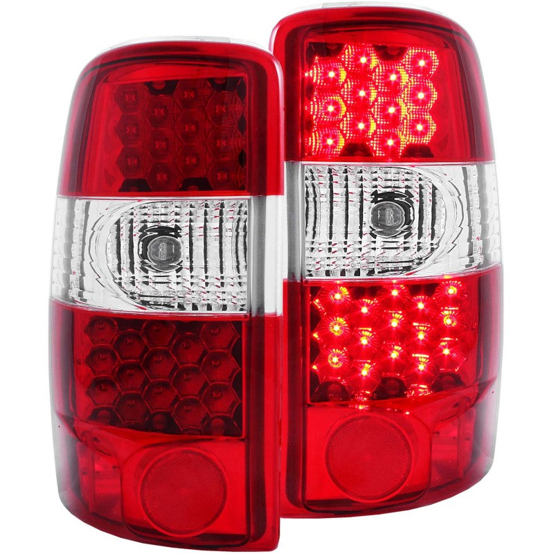 ANZO LED taillights for 2000-2006 Chevrolet Suburban, featuring a red and clear lens design for enhanced visibility.
