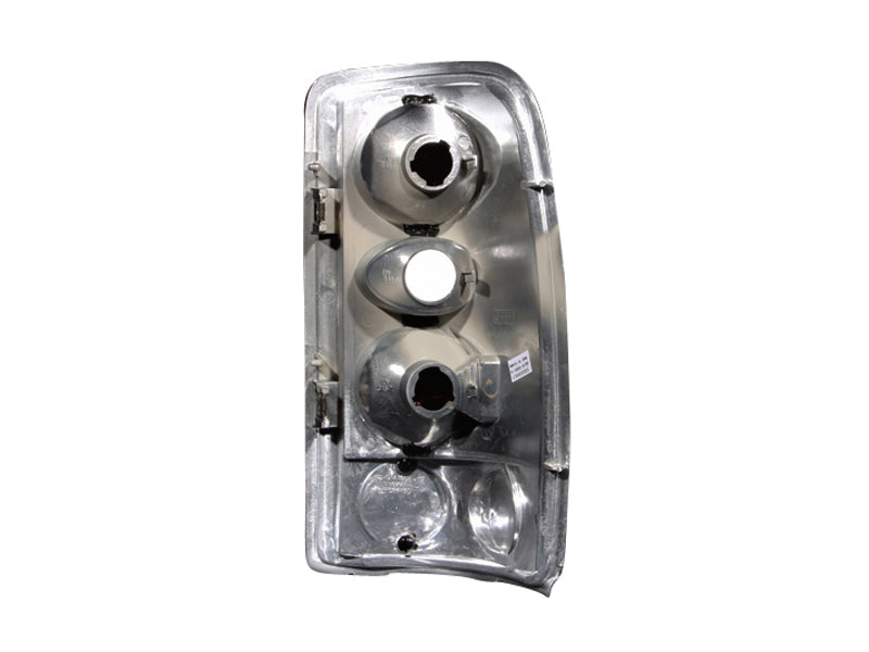 ANZO 2000-2006 Chevrolet Suburban taillights with chrome housing and clear lens, designed for easy installation.