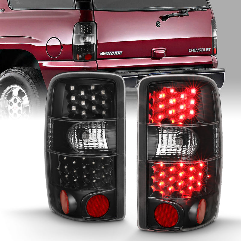 ANZO LED taillights for 2000-2006 Chevrolet Tahoe in black and clear design, showcasing modern styling and enhanced visibility.