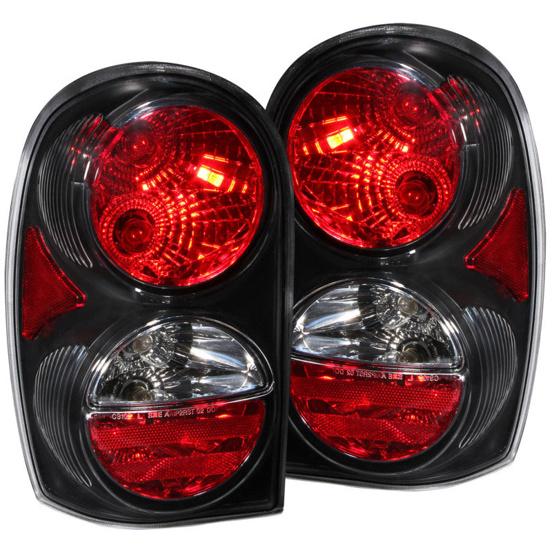ANZO 2002-2007 Jeep Liberty Taillights featuring black housing and clear lens, designed for easy installation and improved visibility.