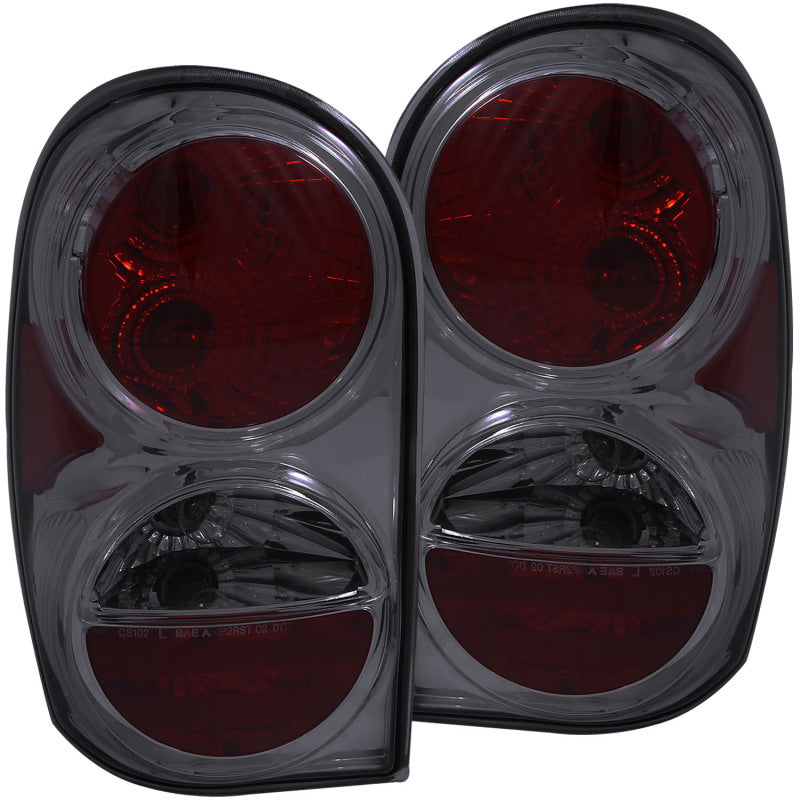ANZO 2002-2007 Jeep Liberty Taillights with smoke lens, showcasing sleek design and modern aesthetics.
