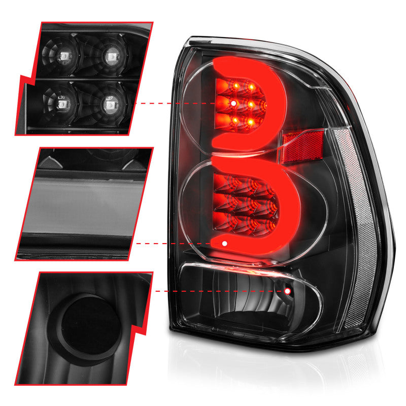 ANZO LED Tail Lights for 2002-2009 Chevrolet Trailblazer with light bar design, showcasing sleek and modern styling.