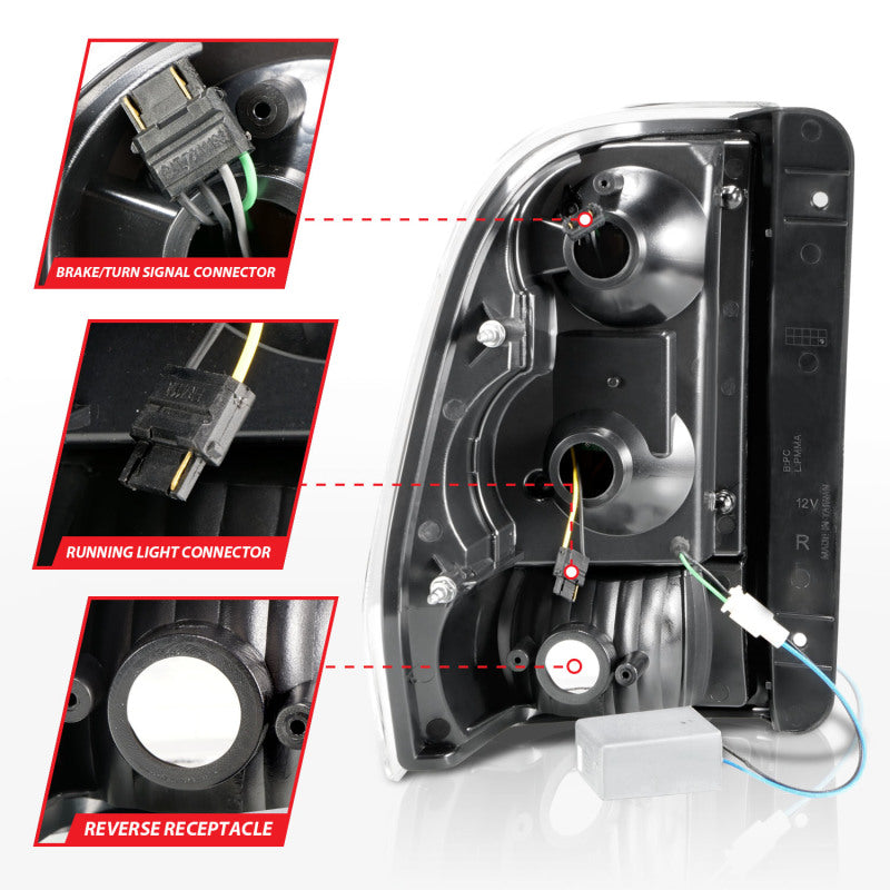 ANZO LED Tail Lights for 2002-2009 Chevrolet Trailblazer with light bar design, showcasing sleek and modern styling.