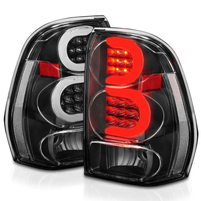 ANZO LED Tail Lights for 2002-2009 Chevrolet Trailblazer with light bar design, showcasing sleek and modern styling.
