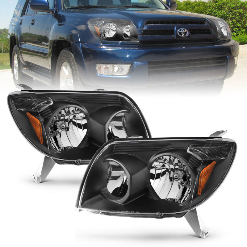 ANZO Crystal Headlights for 2003-2005 Toyota 4Runner featuring clear lens and black housing.