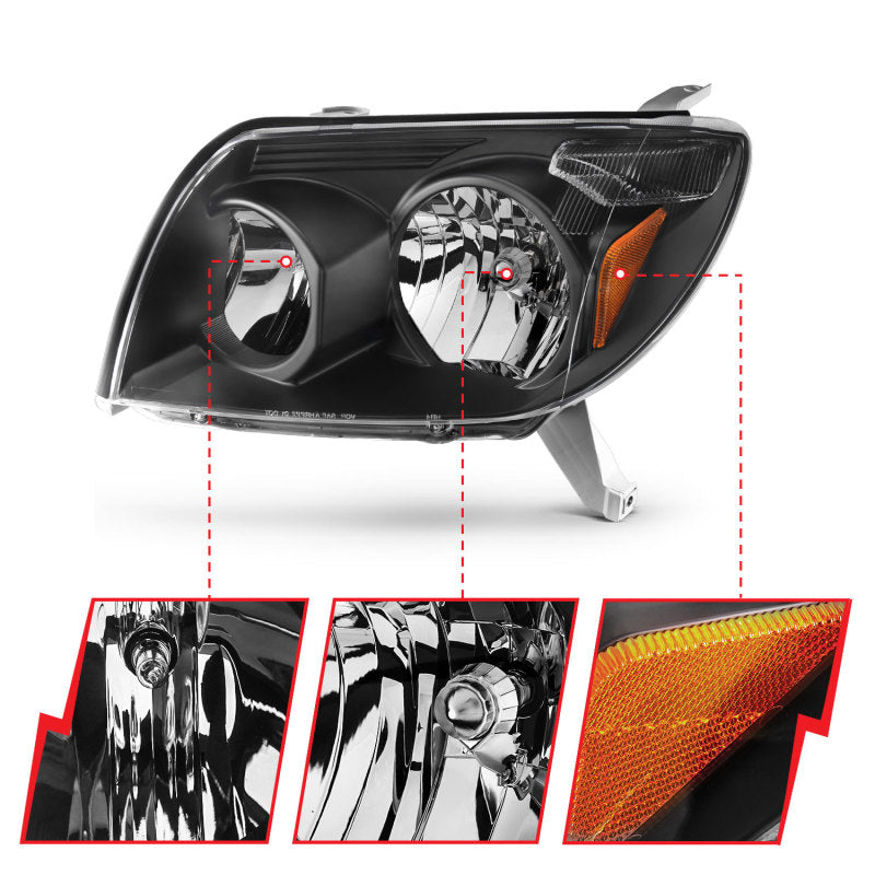 ANZO Crystal Headlights for 2003-2005 Toyota 4Runner featuring clear lens and black housing.