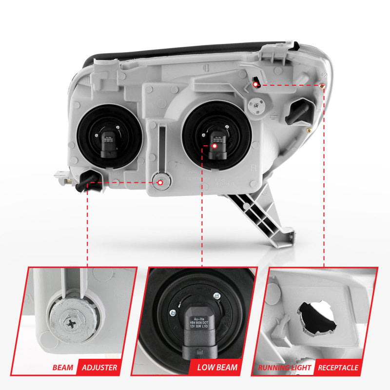 ANZO Crystal Headlights for 2003-2005 Toyota 4Runner featuring clear lens and black housing.