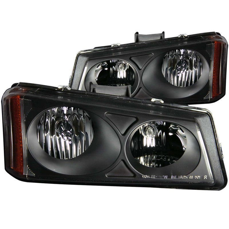 ANZO Crystal Headlights for 2003-2006 Chevrolet Silverado 1500 with clear lens and black housing, showcasing modern design and enhanced visibility.