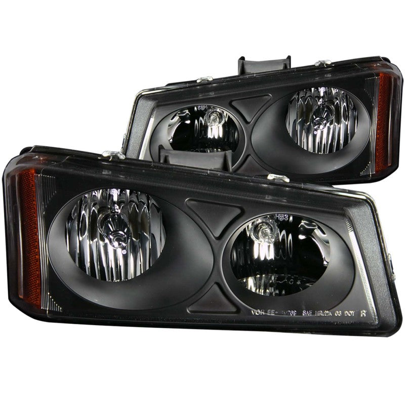 ANZO Crystal Headlights for 2003-2006 Chevrolet Silverado 1500 with clear lens and black housing, showcasing modern design and enhanced visibility.