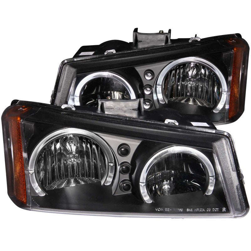 ANZO Crystal Headlights for 2003-2006 Chevrolet Silverado 1500 featuring Halo design and clear lens in black housing.
