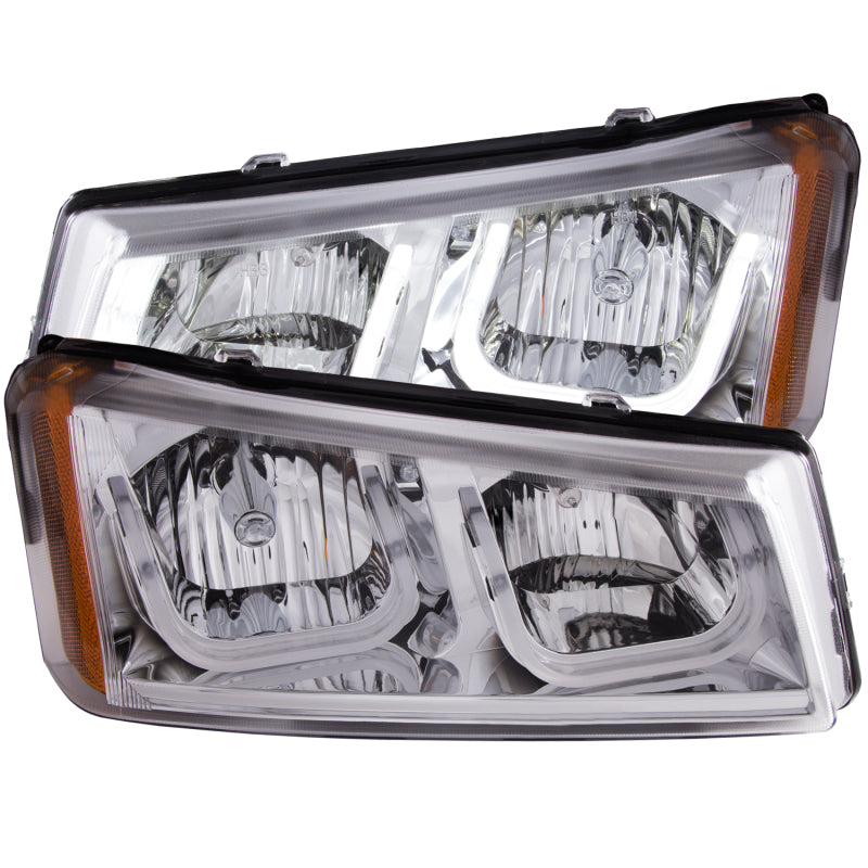 ANZO projector headlights for 2003-2006 Chevrolet Silverado 1500 featuring clear lens and stylish U-Bar design.