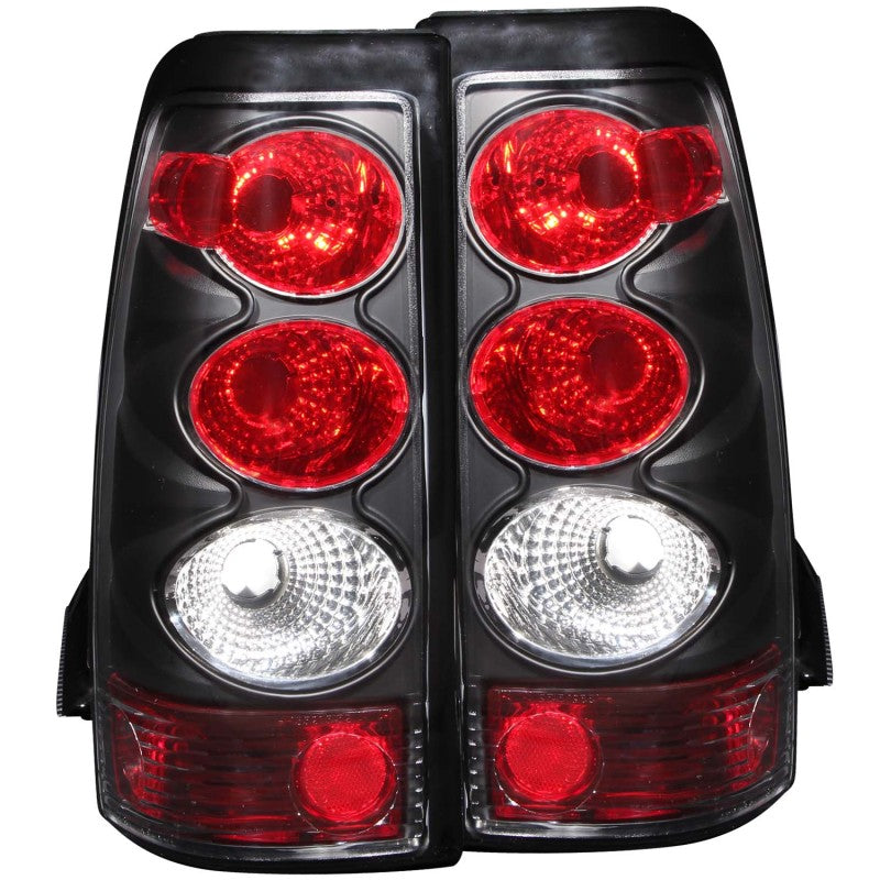 ANZO Black Taillights for 2003-2006 Chevrolet Silverado 1500, featuring clear lens and sleek black housing.