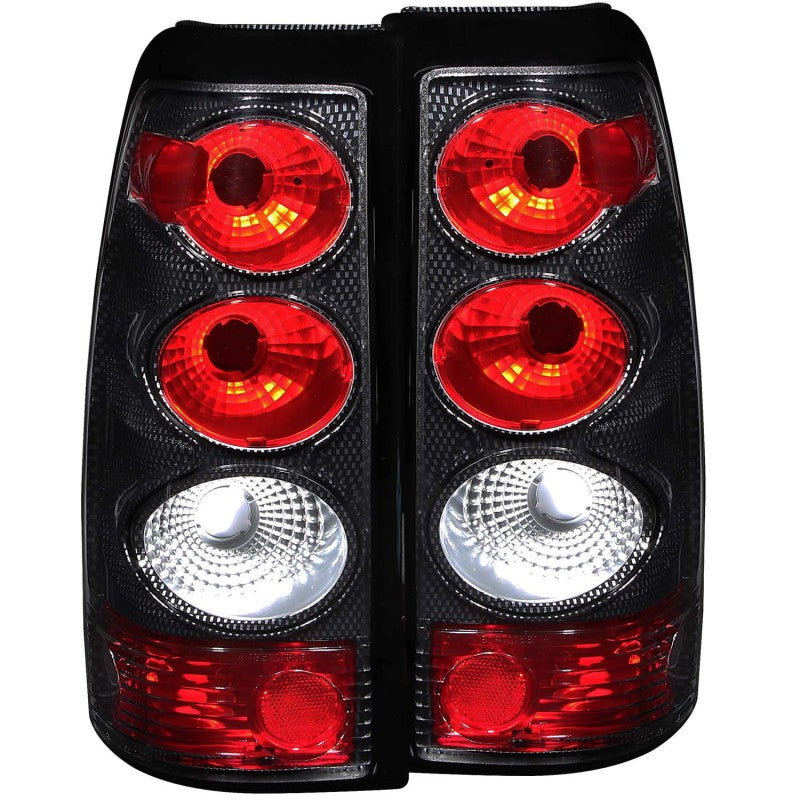 ANZO Carbon Taillights for 2003-2006 Chevrolet Silverado 1500 featuring clear/red lens and durable carbon housing.