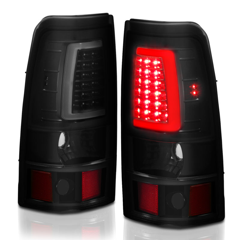 ANZO LED taillights for 2003-2006 Chevy Silverado 1500 with smoke lens and plank style design.