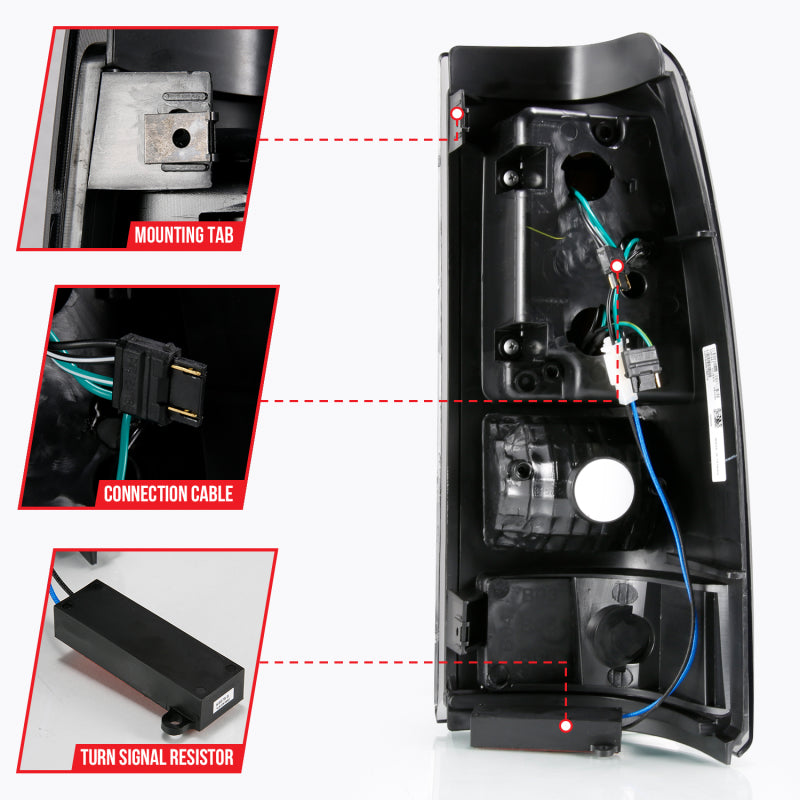 ANZO LED taillights for 2003-2006 Chevy Silverado 1500 with smoke lens and plank style design.