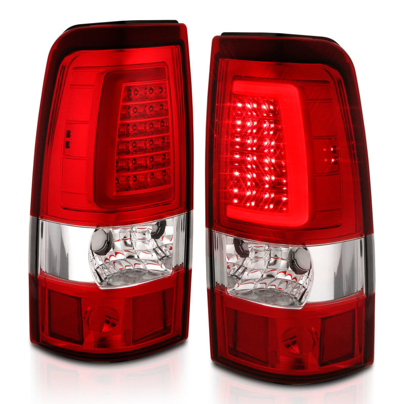 ANZO LED taillights for 2003-2006 Chevy Silverado 1500 with chrome housing and plank style design.