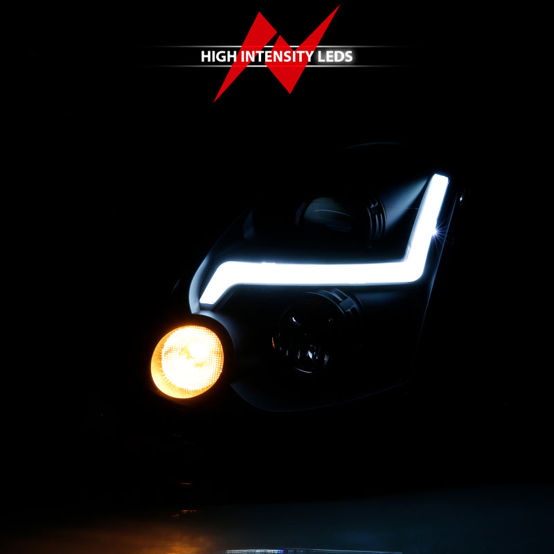 ANZO 2003-2007 Infiniti G35 Projector Headlight in black with HID technology, showcasing sleek design and powerful illumination.