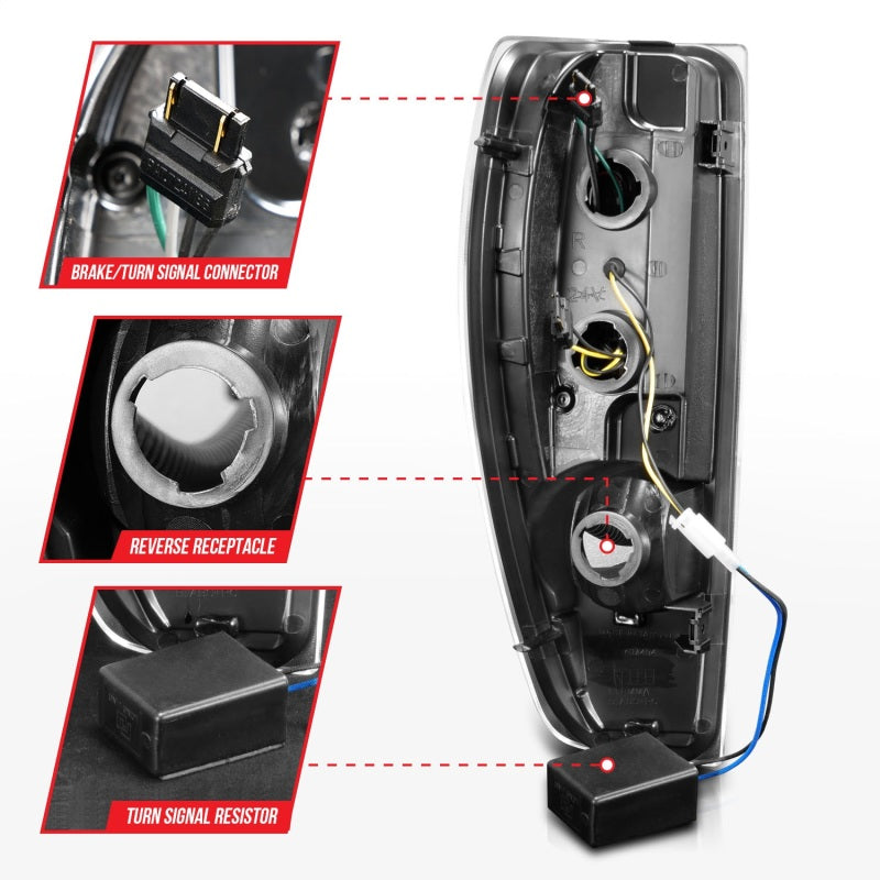 ANZO LED Tail Lights for 2004-2012 Chevrolet Colorado and GMC Canyon, featuring clear lens and chrome housing.