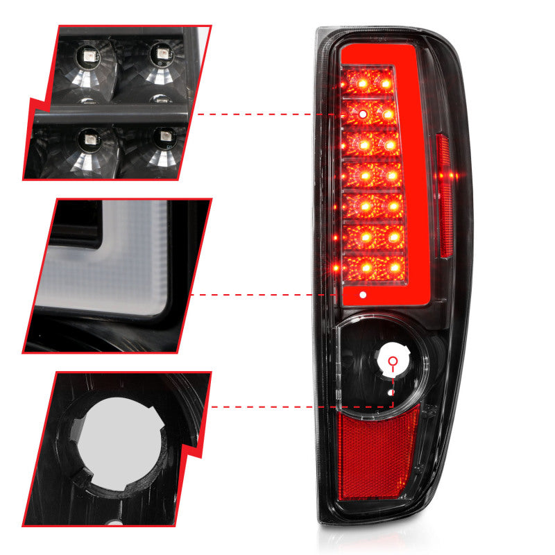 ANZO LED Tail Lights for 2004-2012 Chevrolet Colorado and GMC Canyon, featuring clear lens and chrome housing.