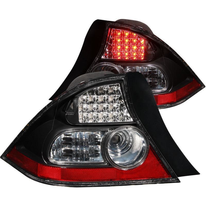 ANZO LED taillights for 2004-2005 Honda Civic with black housing and clear lens, showcasing modern design and enhanced visibility.