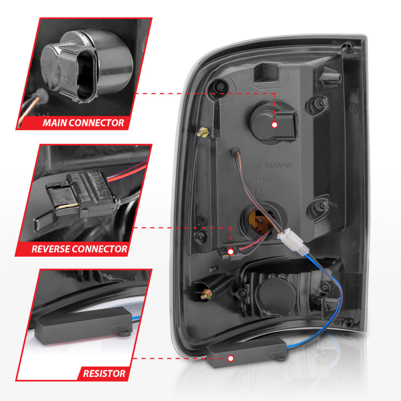 ANZO LED Tail Lights for 2004-2006 Ford F-150 with black housing and light bar design, enhancing vehicle appearance and safety.