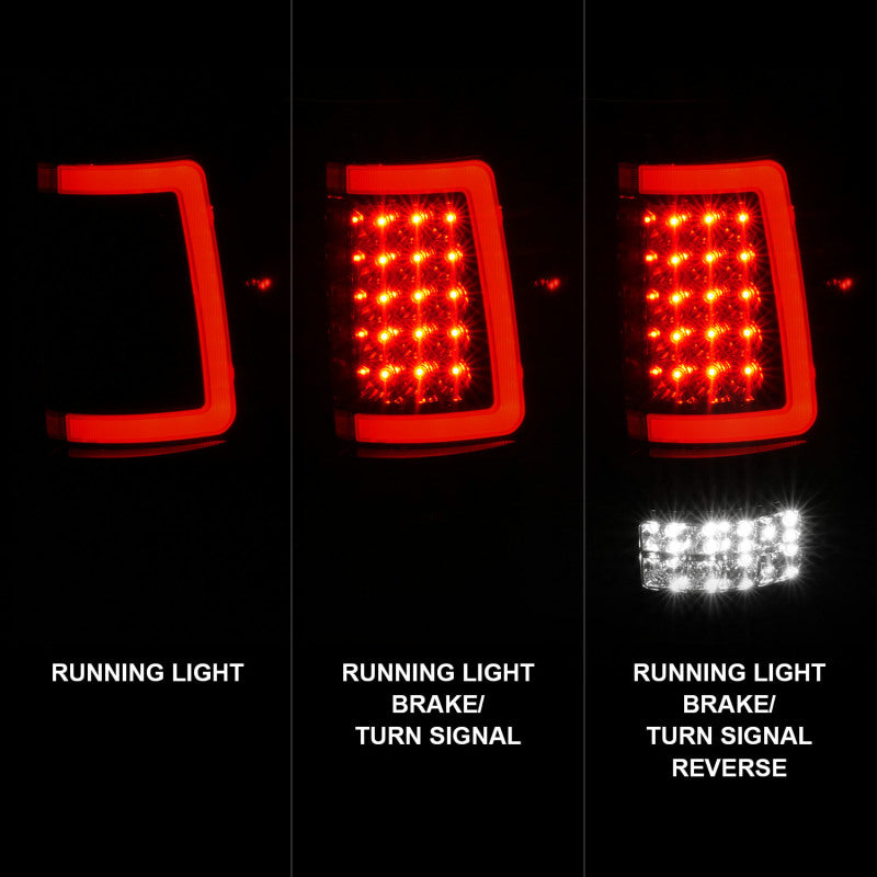 ANZO LED Tail Lights for 2004-2006 Ford F-150 with black housing and light bar design, enhancing vehicle appearance and safety.
