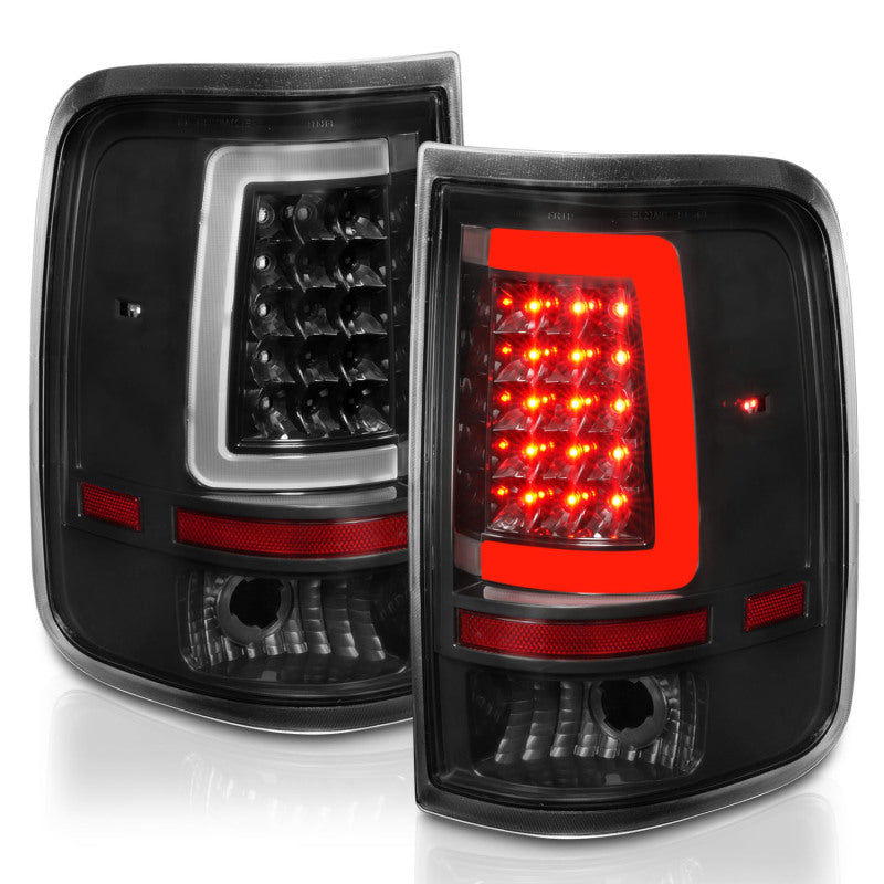 ANZO LED Tail Lights for 2004-2006 Ford F-150 with black housing and light bar design, enhancing vehicle appearance and safety.