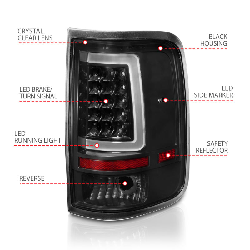 ANZO LED Tail Lights for 2004-2006 Ford F-150 with black housing and light bar design, enhancing vehicle appearance and safety.