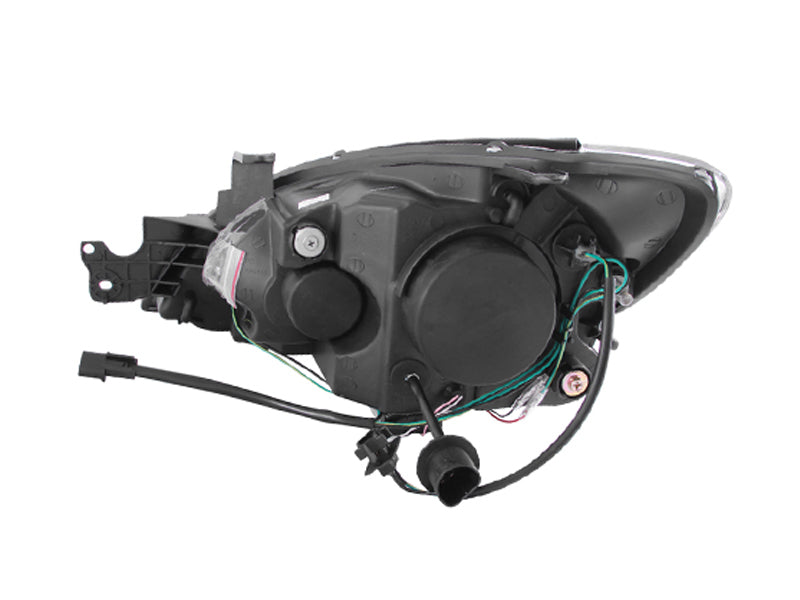 ANZO 2004-2007 Mitsubishi Lancer Projector Headlights with Halo design in black housing, showcasing clear lens and stylish appearance.